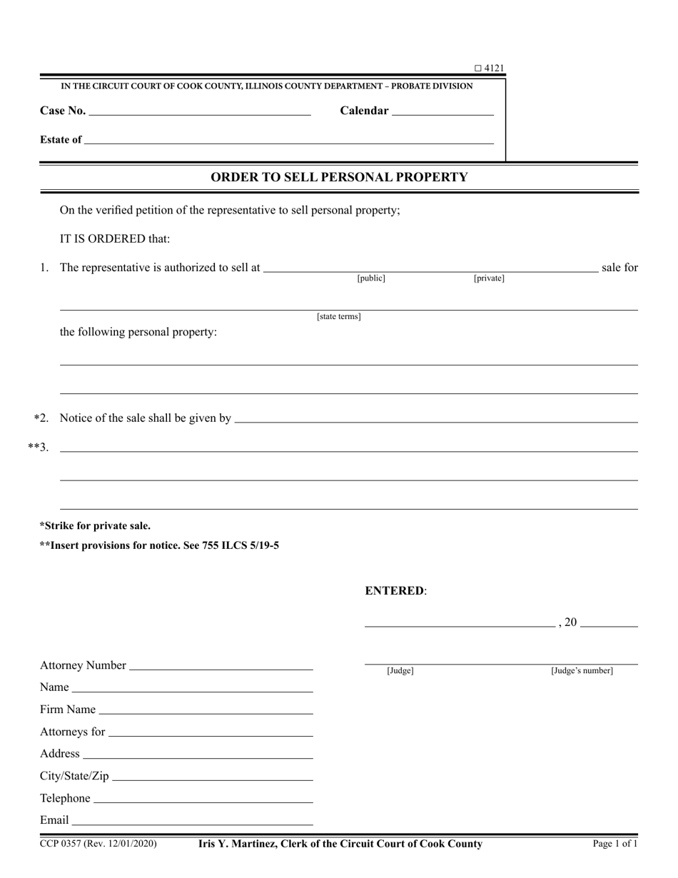 Form CCP0357 Order to Sell Personal Property - Cook County, Illinois, Page 1