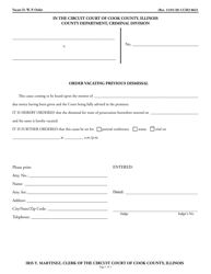 Document preview: Form CCM2 0621 Order Vacating Previous Dismissal - Cook County, Illinois