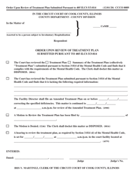 Document preview: Form CCCO0089 Order Upon Review of Treatment Plan Submitted Pursuant to 405 Ilcs 5/3-814 - Cook County, Illinois