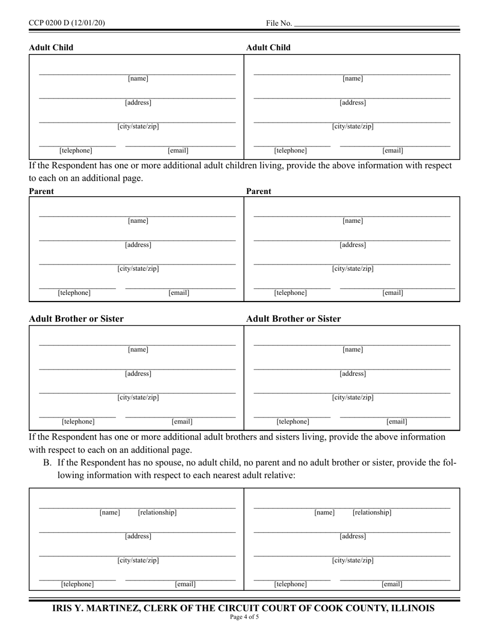 Form CCP0200 Petition for Appointment of Guardian of a Person With a Disability - Cook County, Illinois, Page 4