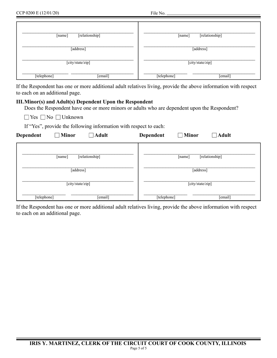 Form CCP0200 Petition for Appointment of Guardian of a Person With a Disability - Cook County, Illinois, Page 5