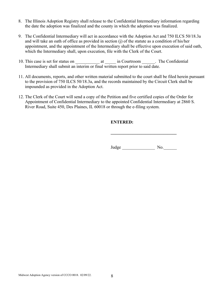 Form CCCO0018 Petition for Appointment of a Confidential Intermediary - Cook County, Illinois, Page 8