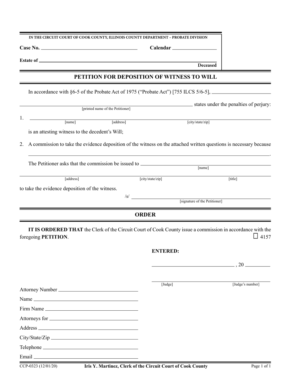 Form CCP0323 Petition for Deposition of Witness to Will - Cook County, Illinois, Page 1