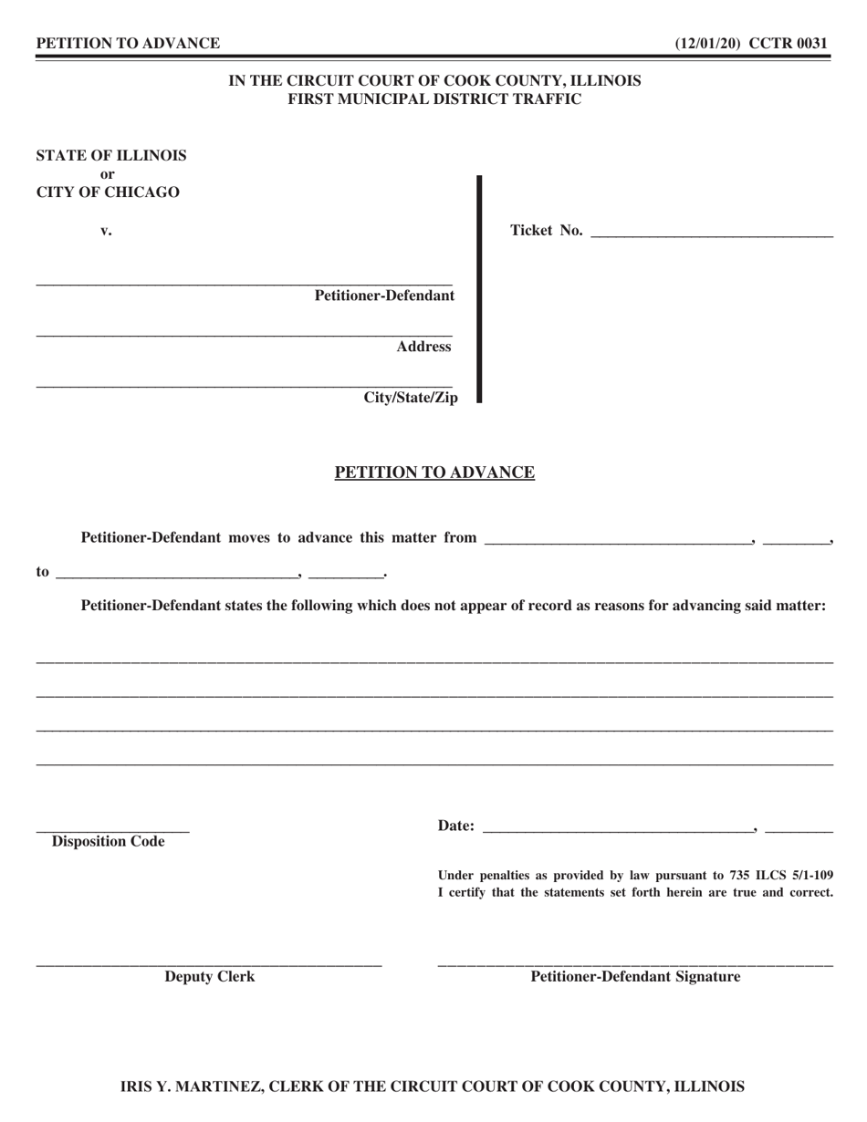 Form CCTR0031 Petition to Advance - Cook County, Illinois, Page 1