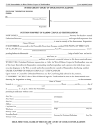 Document preview: Form CCCR0101 Petition for Writ of Habeas Corpus Ad Testificandum - Cook County, Illinois