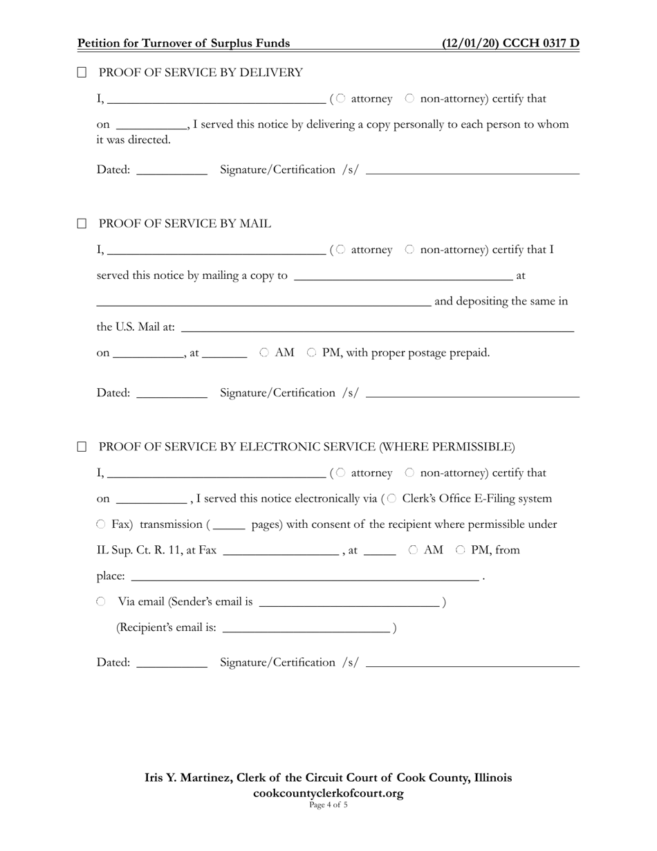 Form CCCH0317 Petition for Turnover of Surplus Funds - Cook County, Illinois, Page 4