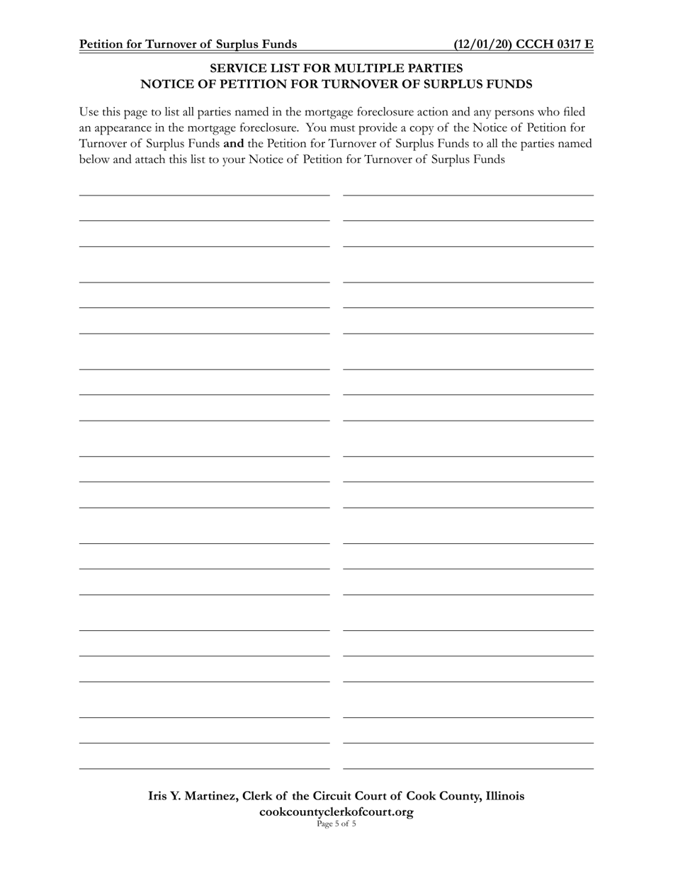 Form CCCH0317 Petition for Turnover of Surplus Funds - Cook County, Illinois, Page 5