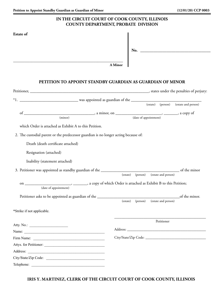 Form CCP0003 Petition to Appoint Standby Guardian as Guardian of Minor - Cook County, Illinois, Page 1