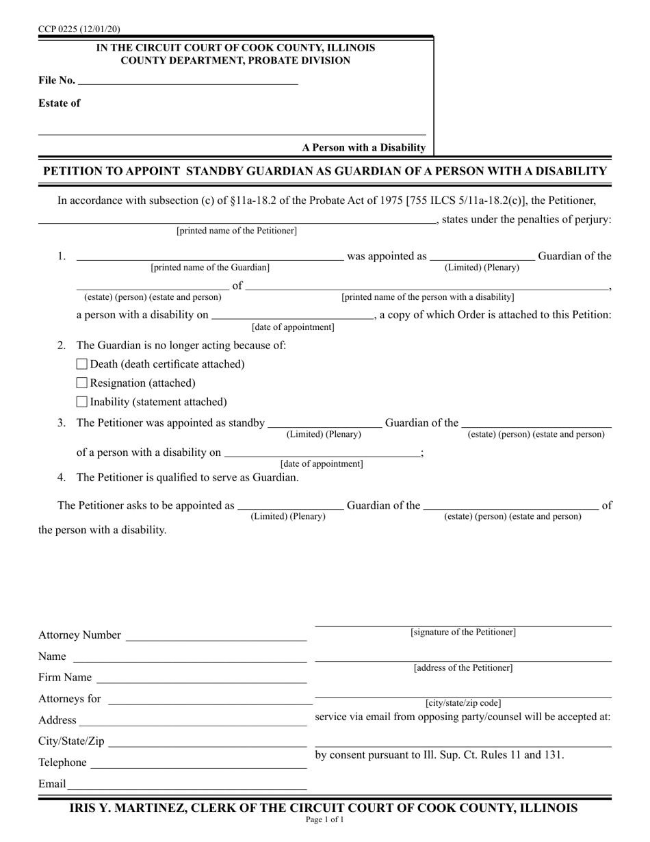 Form CCP0225 Petition to Appoint Standby Guardian as Guardian of a Person With a Disability - Cook County, Illinois, Page 1
