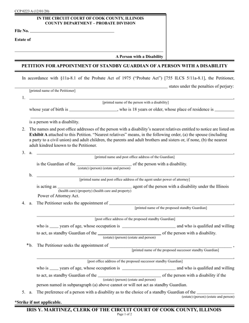Form CCP0223 Petition for Appointment of Standby Guardian of a Person With a Disability - Cook County, Illinois