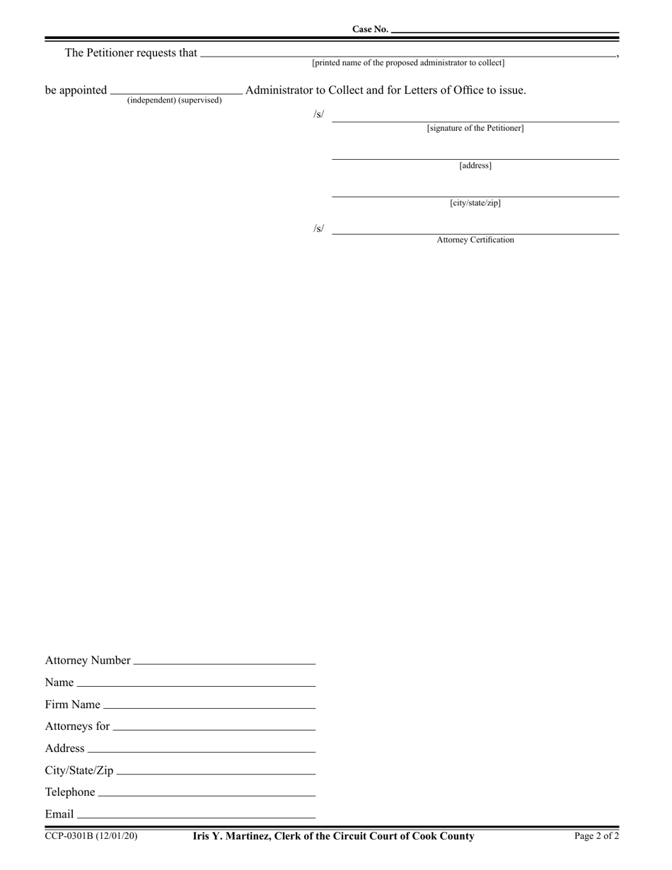 Form CCP0301 Petition for Letters of Administration to Collect - Cook County, Illinois, Page 2