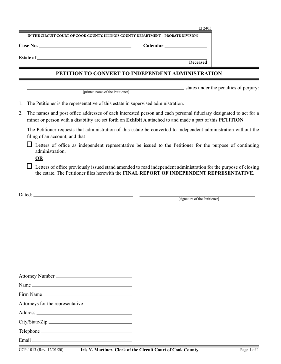 Form CCP1013 Download Fillable PDF or Fill Online Petition to Convert