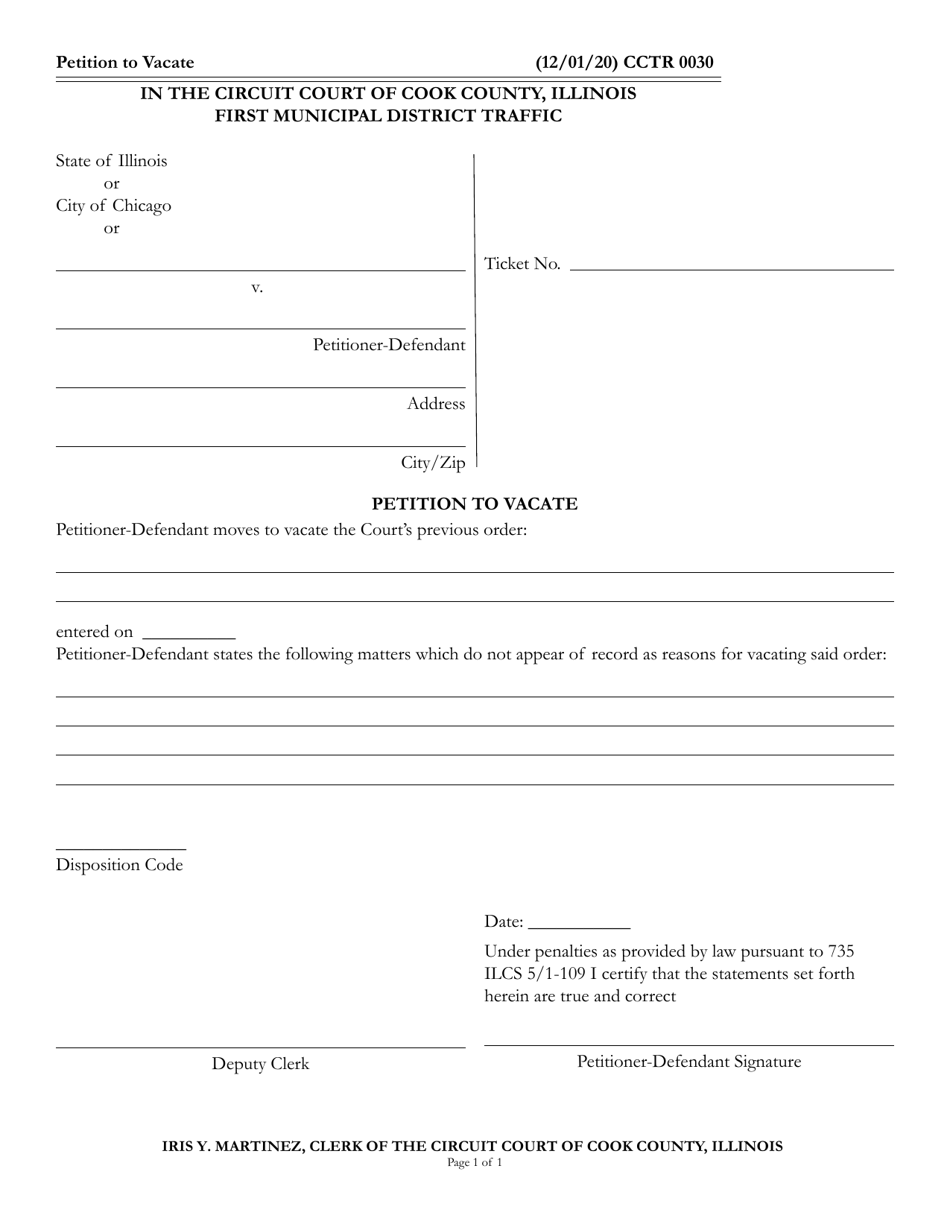 Form CCTR0030 Petition to Vacate - Cook County, Illinois, Page 1