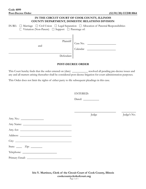 Form CCDR0064 Post-decree Order - Cook County, Illinois