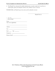 Form CCL0093 Pro Se Complaint for Administrative Review - Cook County, Illinois, Page 2