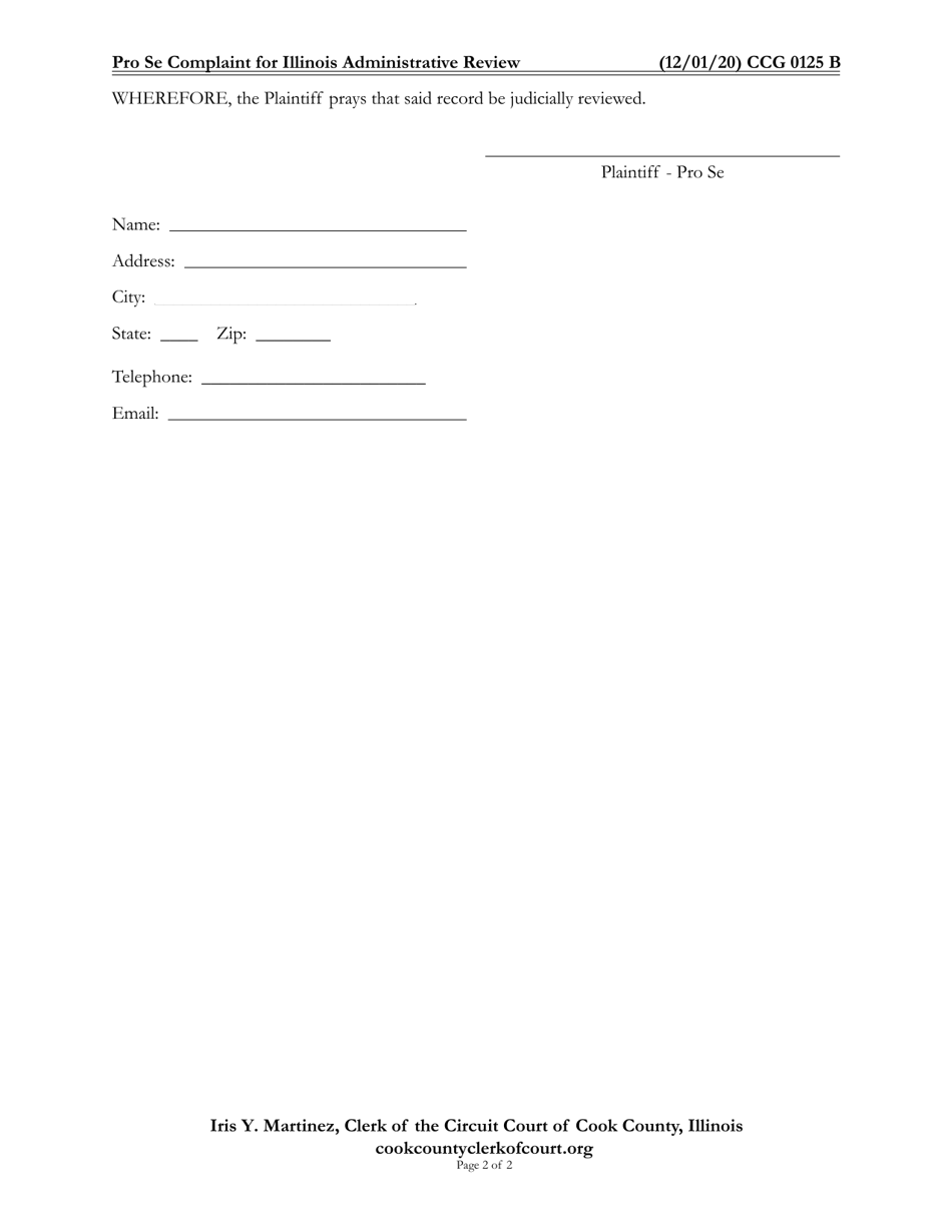 Form CCG0125 Pro Se Complaint for Illinois Administrative Review - Cook County, Illinois, Page 2