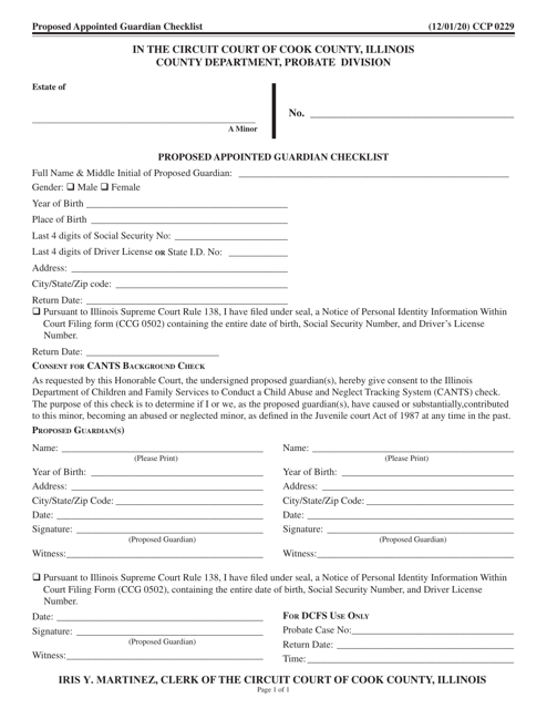 Form CCP0229 Proposed Appointed Guardian Checklist - Cook County, Illinois