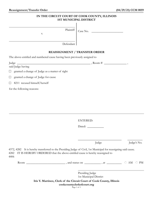 Form CCM0059 Reassignment/Transfer Order - Cook County, Illinois