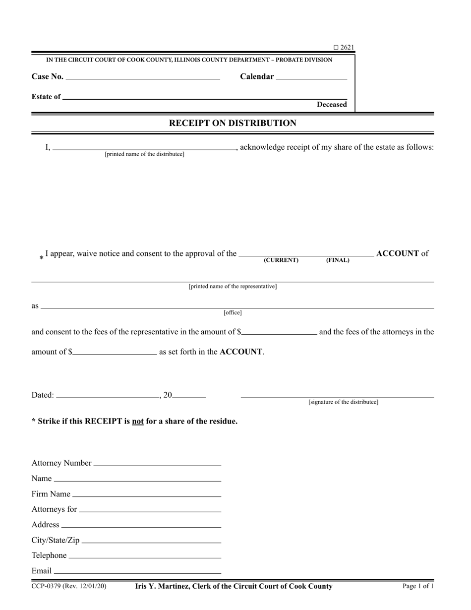 Form CCP0379 Receipt on Distribution - Cook County, Illinois, Page 1