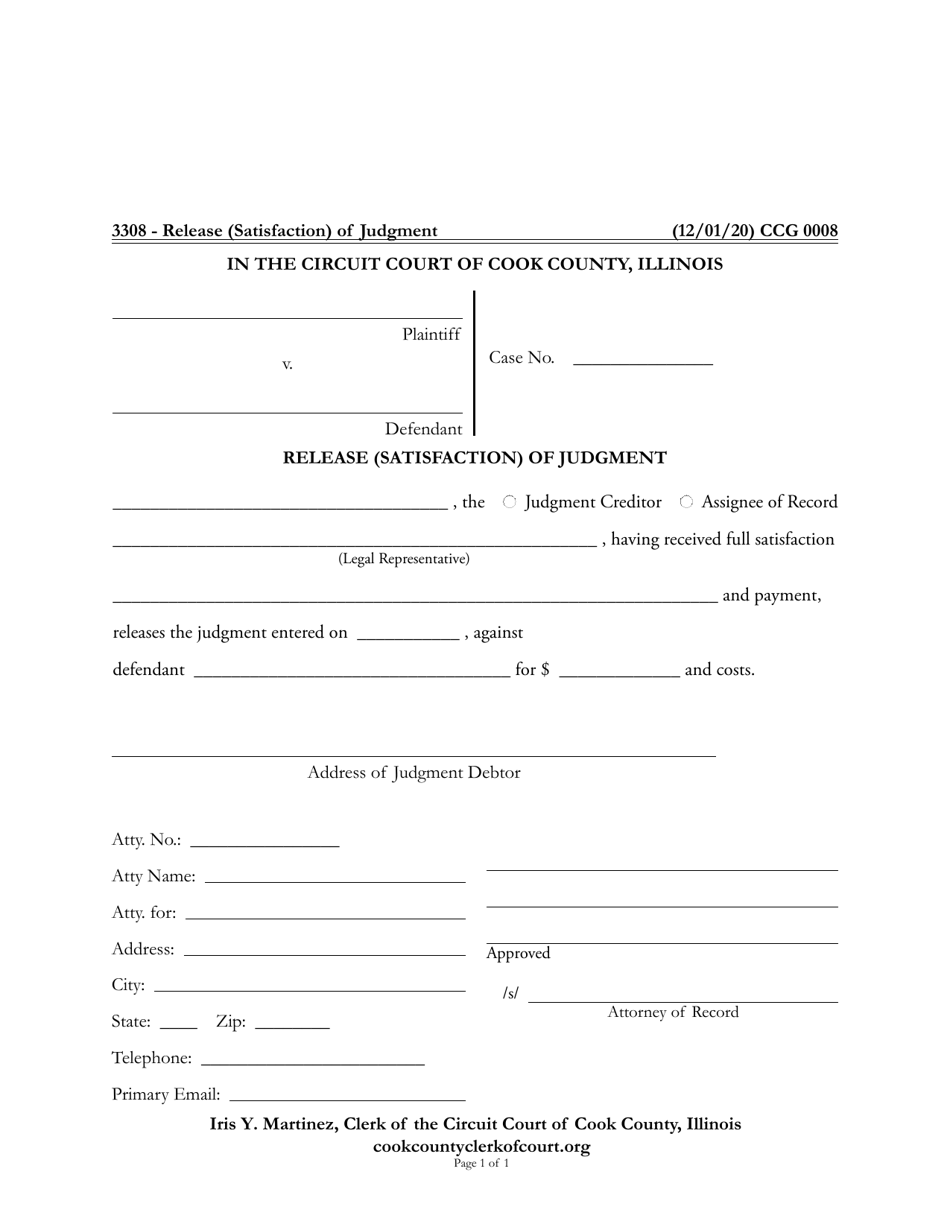 Form CCG0008 Release (Satisfaction) of Judgment - Cook County, Illinois, Page 1