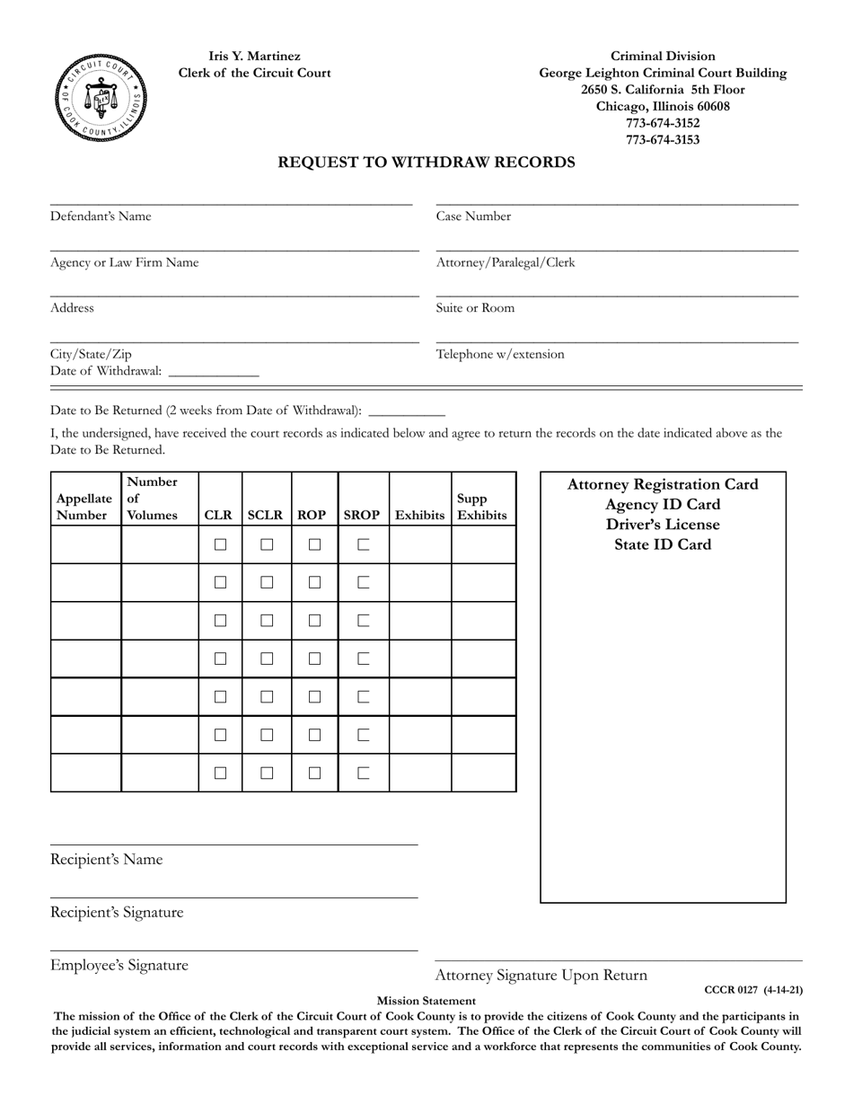 Form CCCR0127 Fill Out, Sign Online and Download Fillable PDF, Cook