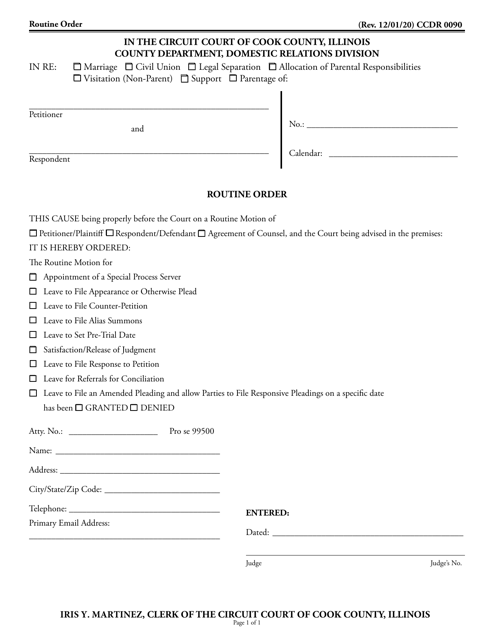 Form CCDR0090 Routine Order - Cook County, Illinois