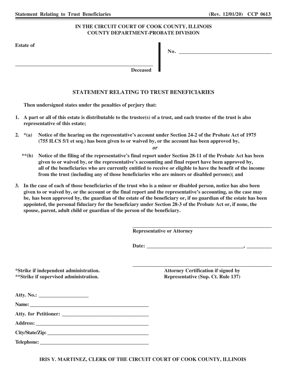 Form CCP0613 Statement Relating to Trust Beneficiaries - Cook County, Illinois, Page 1