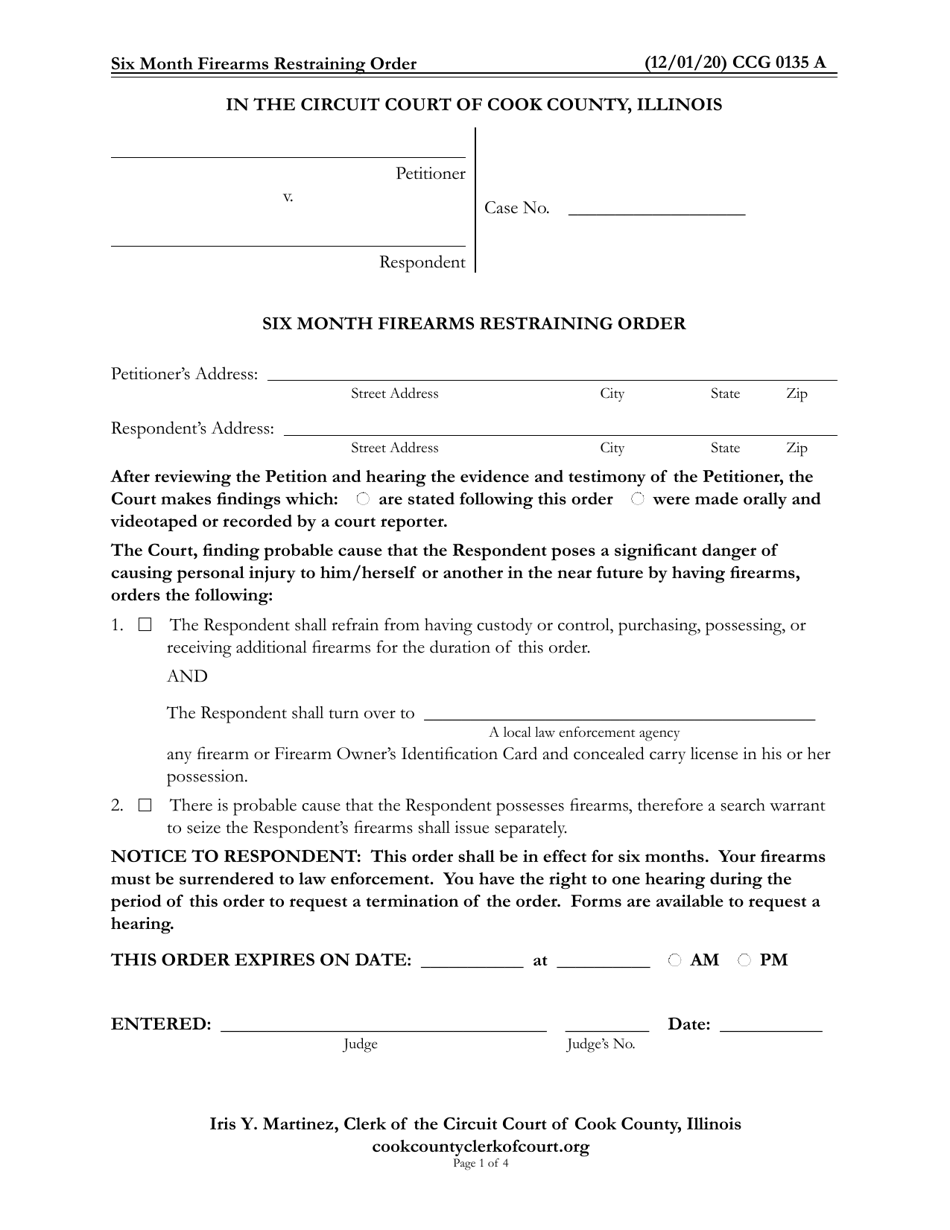 Form CCG0135 Six Month Firearms Restraining Order - Cook County, Illinois, Page 1