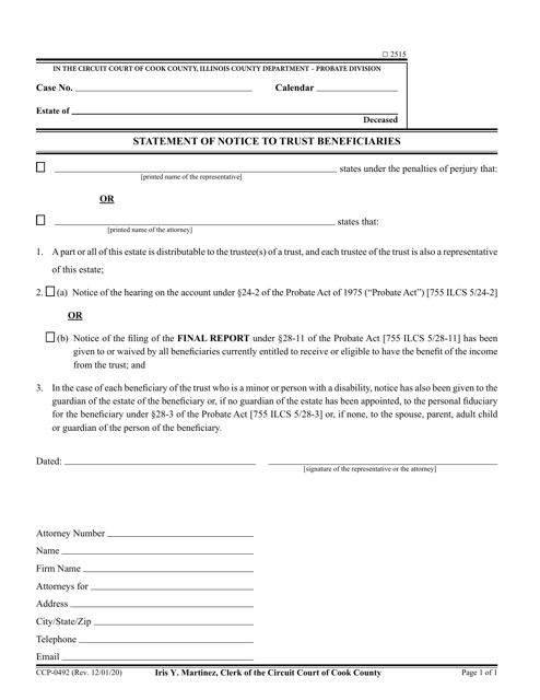 Form CCP0492 Statement of Notice to Trust Beneficiaries - Cook County, Illinois