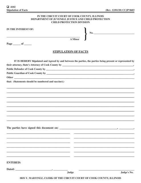 Form CCJP0603 Stipulation of Facts - Cook County, Illinois