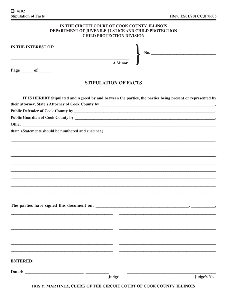 Form CCJP0603 Stipulation of Facts - Cook County, Illinois, Page 1