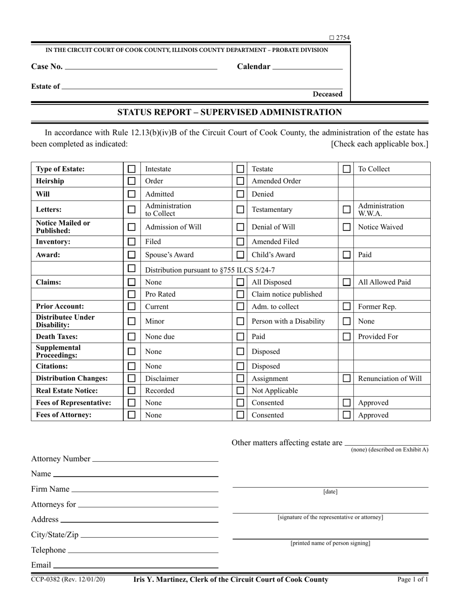 Form CCP0382 Status Report - Supervised Administration - Cook County, Illinois, Page 1