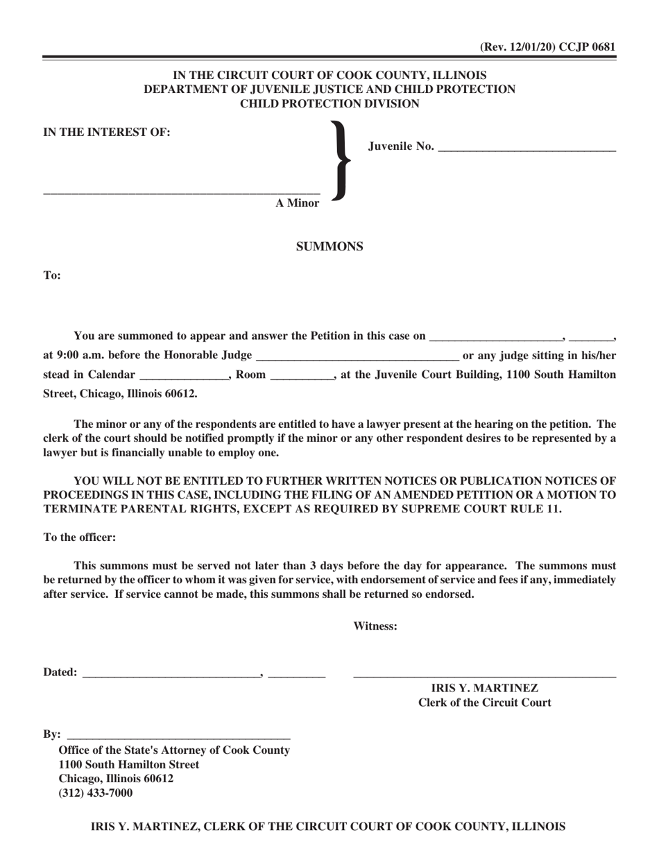 Form CCJP0681 Summons - Cook County, Illinois, Page 1