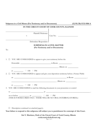 Form CCG0106 Subpoena in a Civil Matter (For Testimony and/or Documents) - Cook County, Illinois