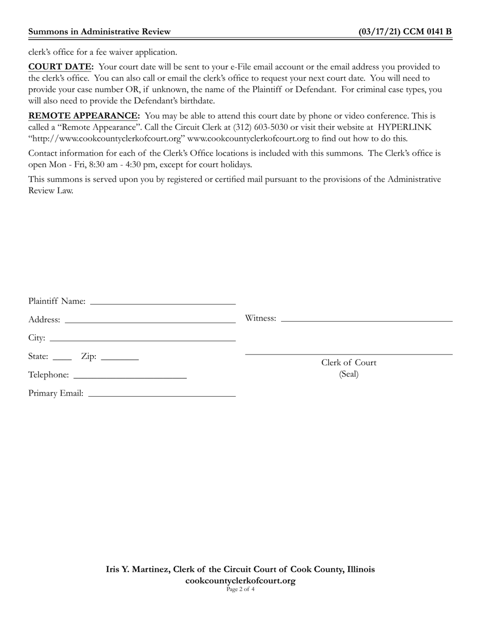 Form CCM0141 - Fill Out, Sign Online and Download Fillable PDF, Cook ...