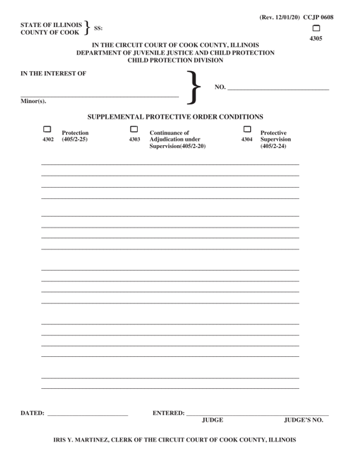 Form CCJP0608 Supplemental Protective Order Conditions - Cook County, Illinois