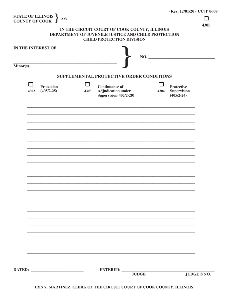 Form CCJP0608 Supplemental Protective Order Conditions - Cook County, Illinois, Page 1