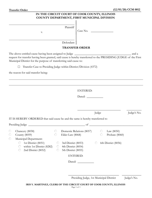 Form CCM0012 Transfer Order - Cook County, Illinois
