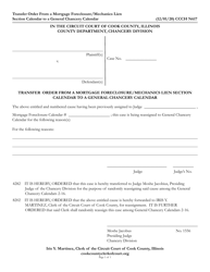 Form CCCH N617 &quot;Transfer Order From a Mortgage Foreclosure/Mechanics Lien Section Calendar to a General Chancery Calendar&quot; - Cook County, Illinois