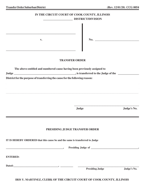 Form CCG0054 Transfer Order - Cook County, Illinois