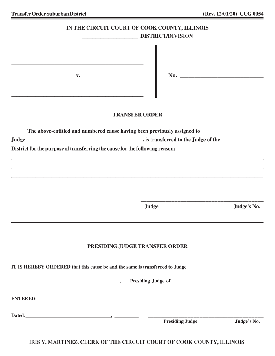 Form CCG0054 Transfer Order - Cook County, Illinois, Page 1