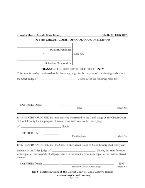 Form CCG0107 Transfer Order Outside Cook County - Cook County, Illinois