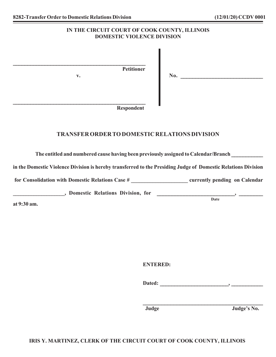 Form CCDV0001 Transfer Order to Domestic Relations Division - Cook County, Illinois, Page 1
