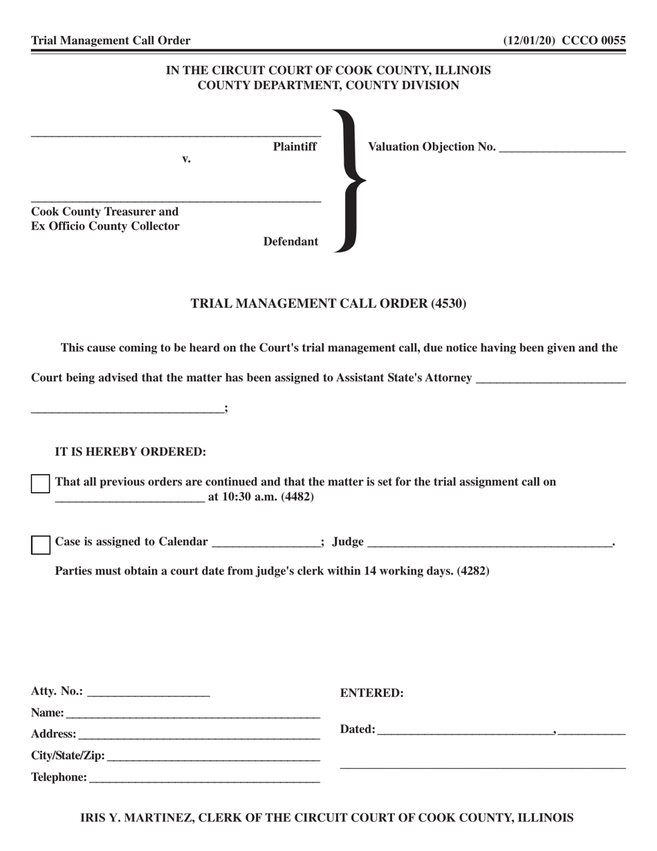 Form CCCO0055 Trial Management Call Order - Cook County, Illinois, Page 1
