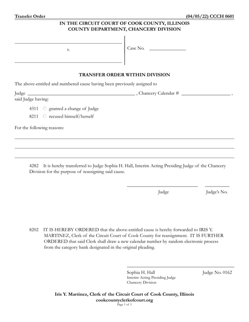 Form CCCH0601 Transfer Order Within Division - Cook County, Illinois