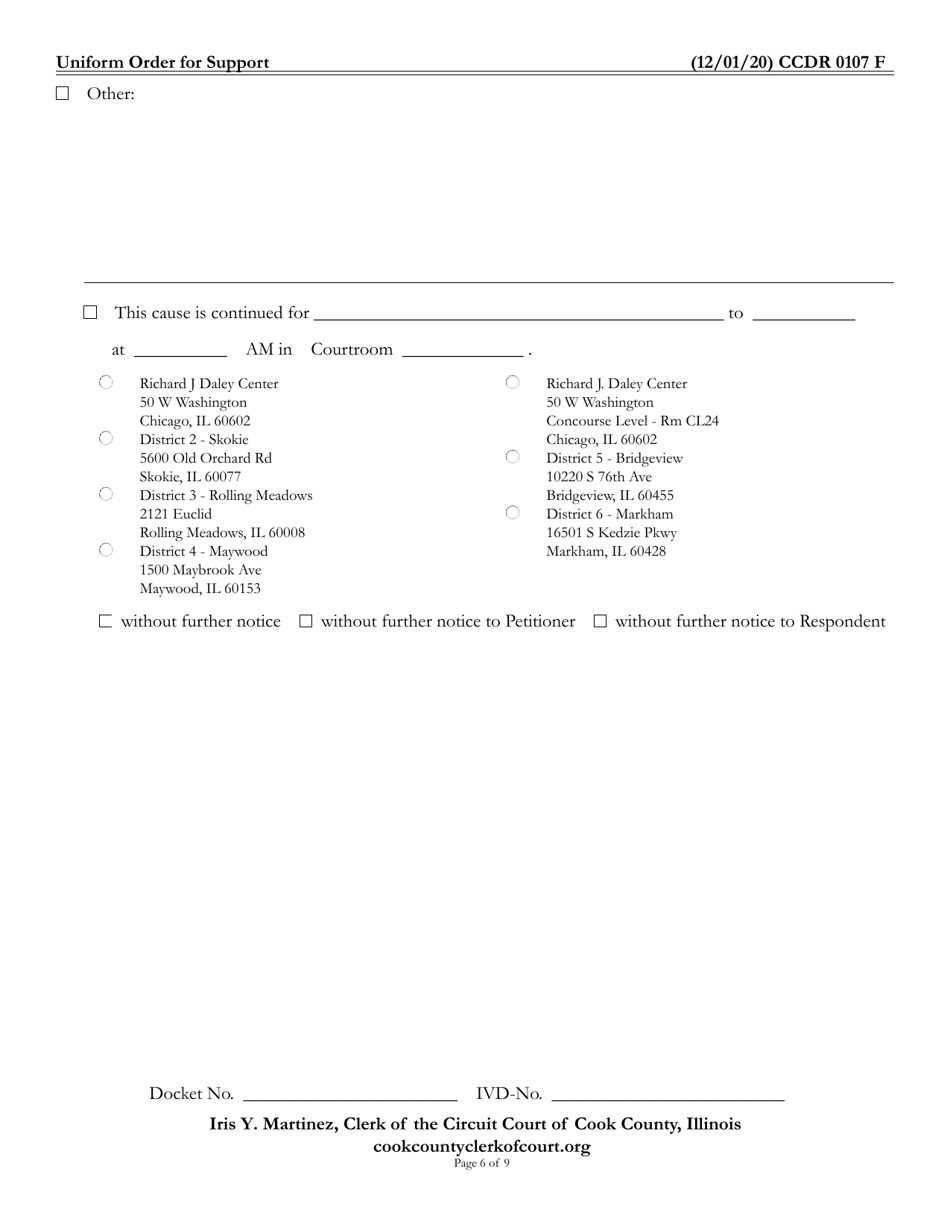 Form CCDR0107 Uniform Order for Support - Cook County, Illinois, Page 6
