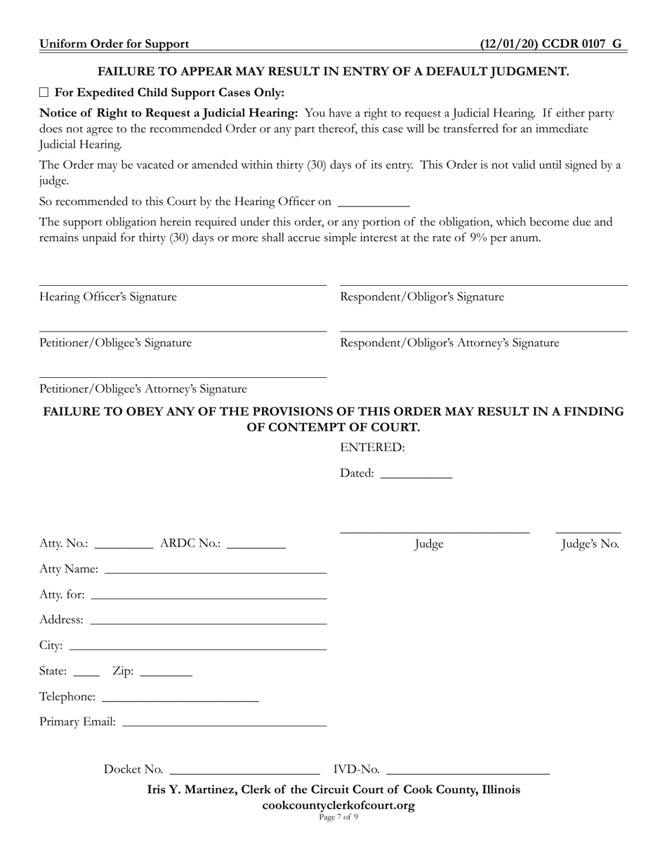 Form CCDR0107 Uniform Order for Support - Cook County, Illinois, Page 7