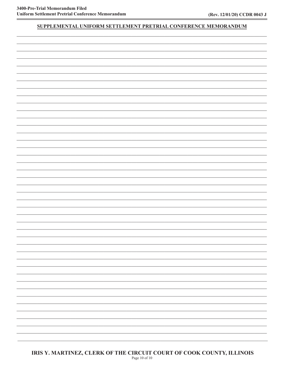 Form CCDR0043 Uniform Settlement Pretrial Conference Memorandum - Cook County, Illinois, Page 10