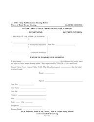 Document preview: Form CCCR0116 Waiver of Bond Review Hearing - Cook County, Illinois