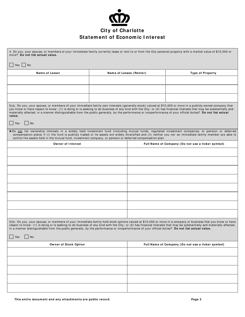 Statement of Economic Interest - City of Charlotte, North Carolina, Page 3